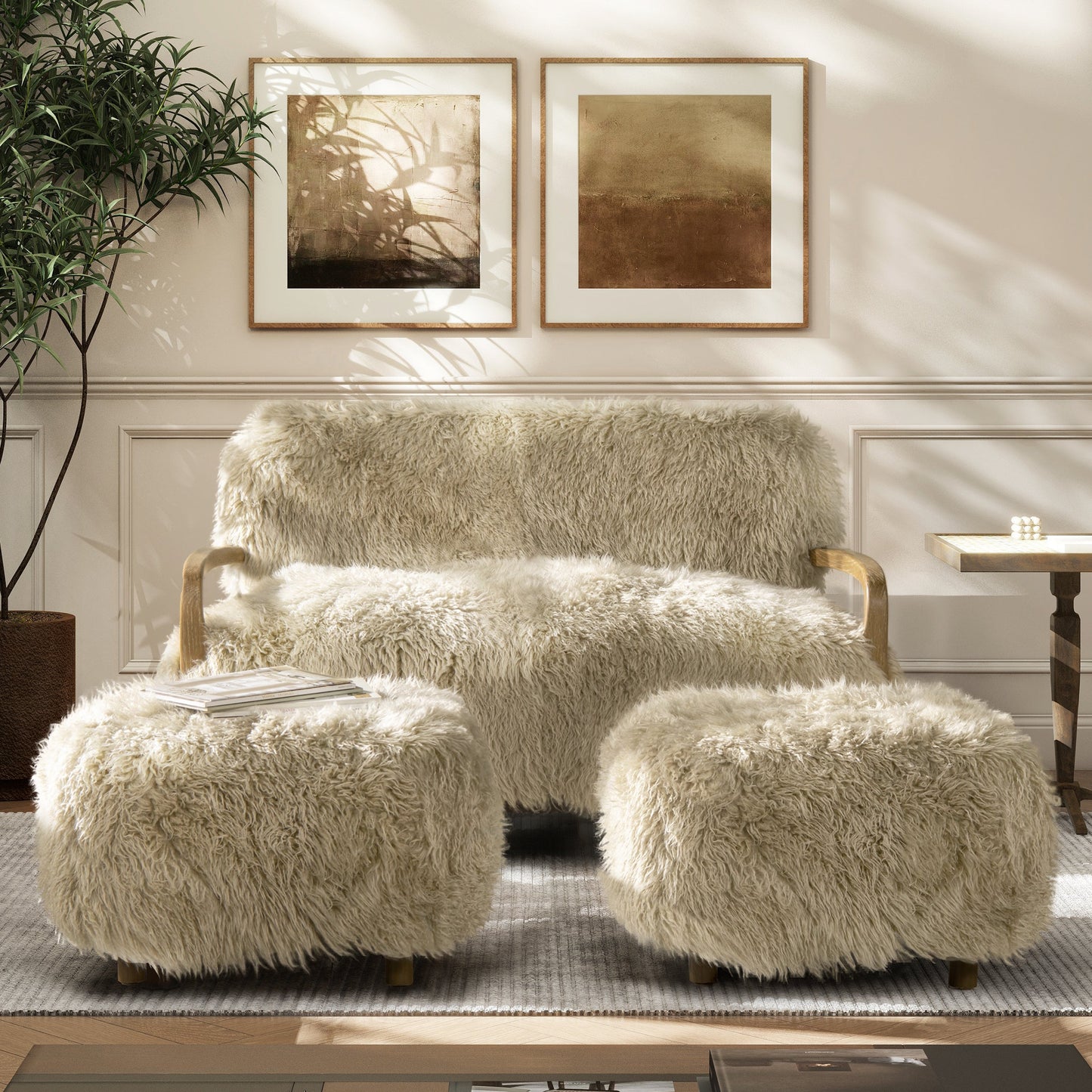 Enchante 24.5" New Zealand Sheepskin Rectangular Accent Ottoman