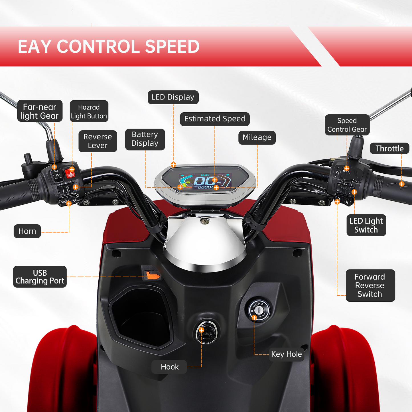 Electric Mobility Scooter with Big Size, High Power