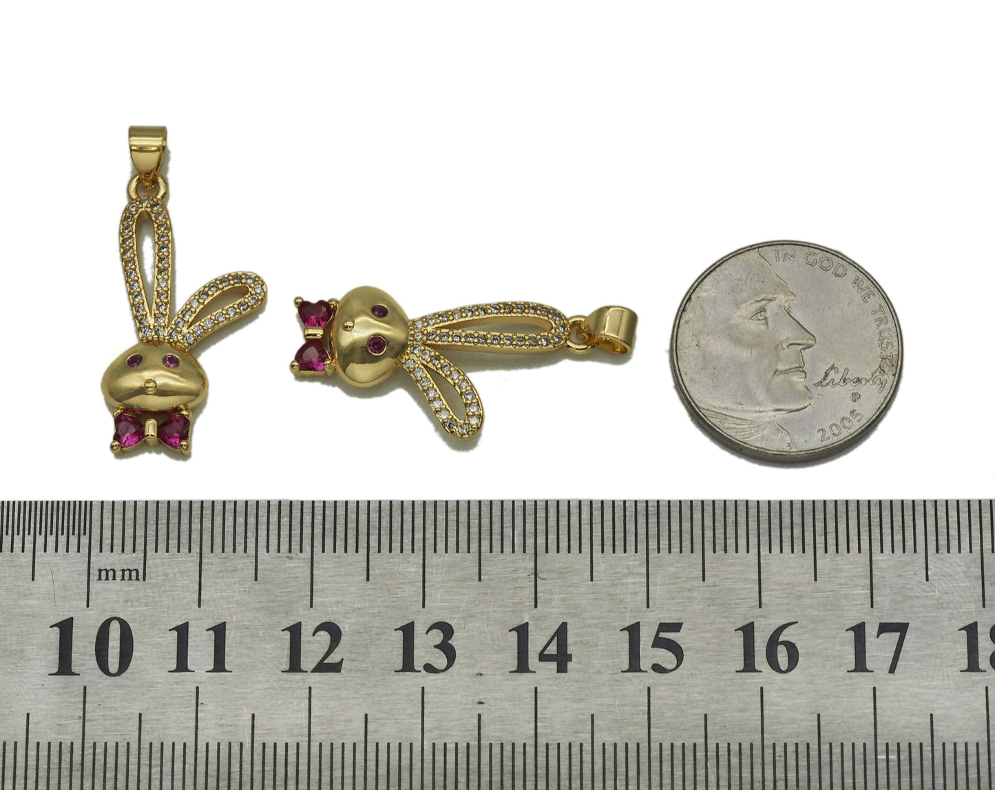 Gold CZ Cute Bunny Charm, Sku#LK689