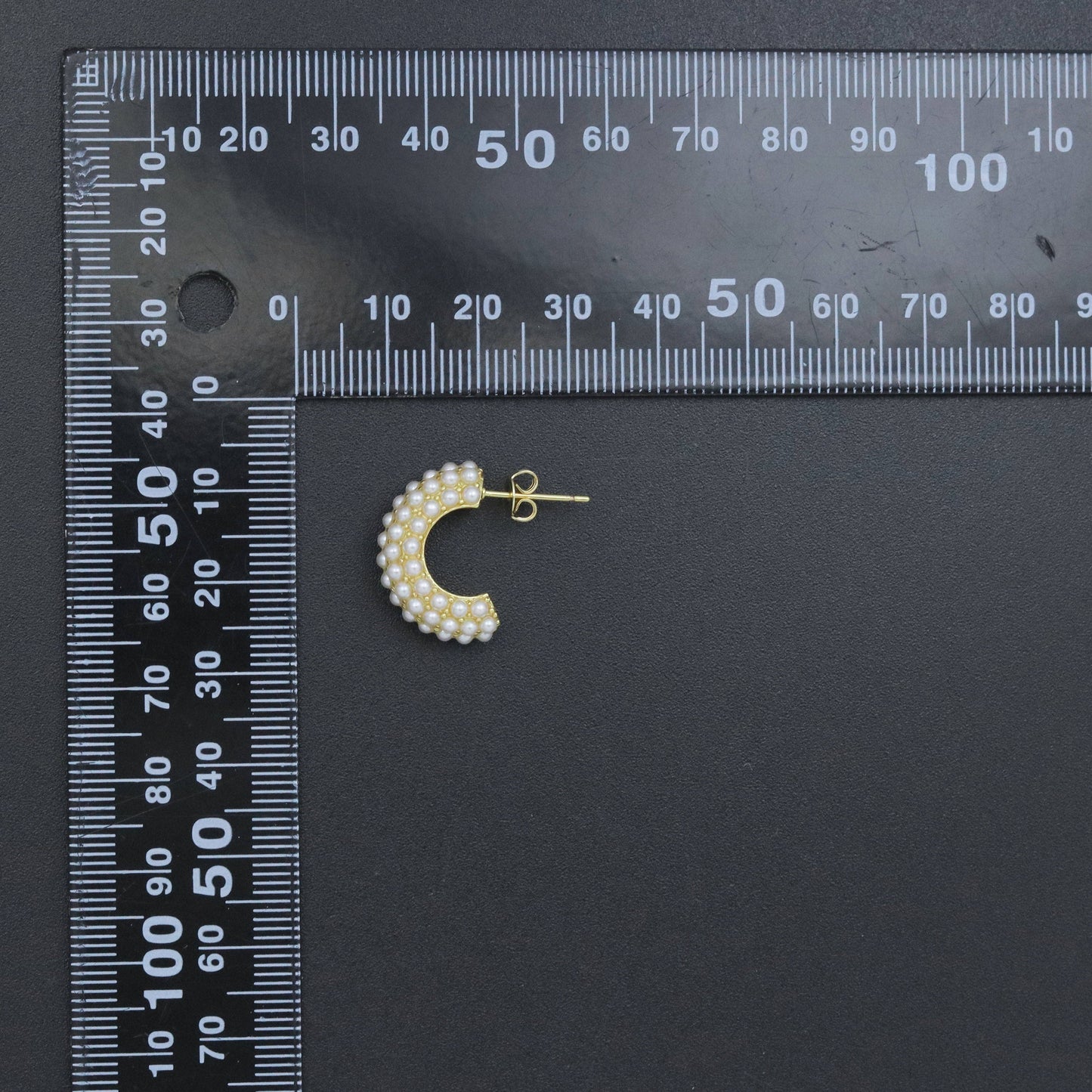 Multiline Pearl C Hoop Earrings, Sku#A291