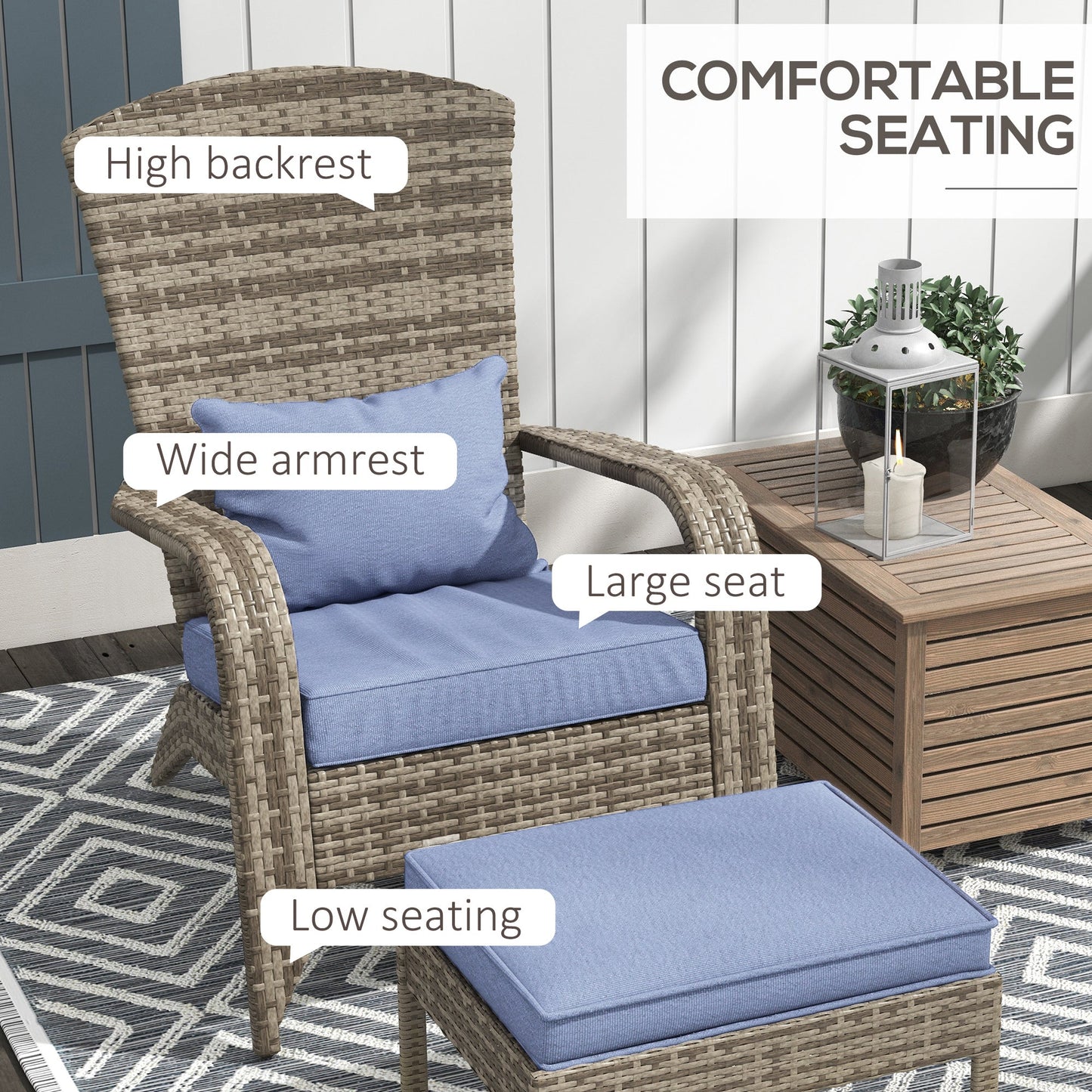 Outsunny Patio Wicker Adirondack Chair with Ottoman