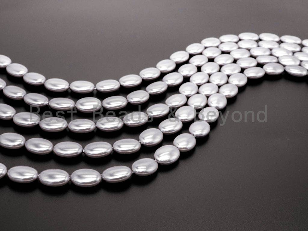 Gray Natural Mother of Pearl Oval beads,13x18x7mm Pearl Oval beads, Loose Flat Oval Smooth Pearl Shell Beads, 16inch strand, SKU#T68