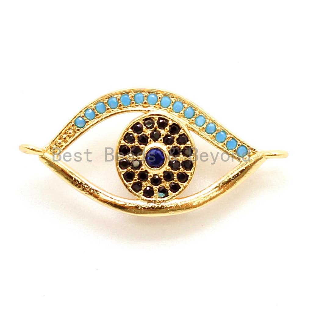 CZ Micro Pave Turquoise Evil Eye Connector for Bracelet/Necklace, Cubic Zirconia Space Connector,12x26mm sku#E37C