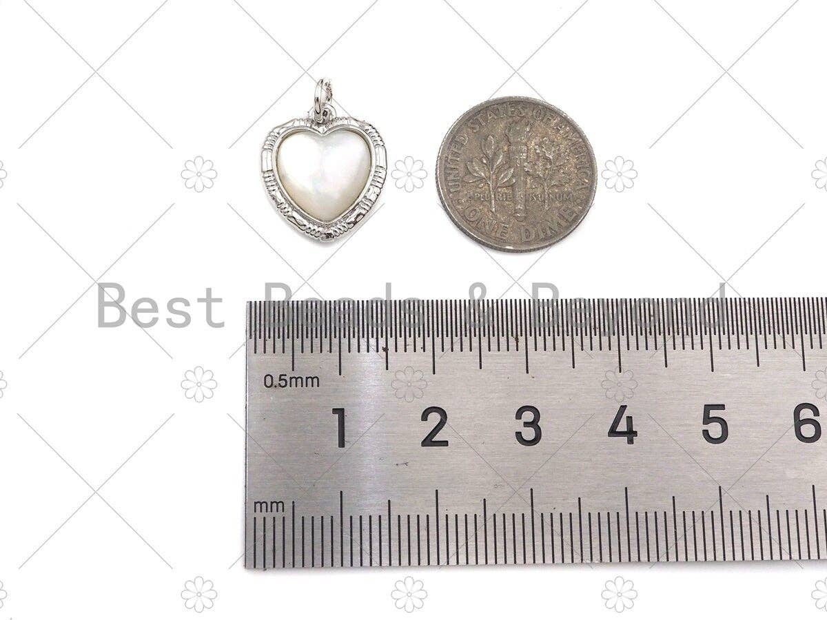 Dainty Mother of Pearl On Heart Shape Pendant/Charm, Bracelet Necklace Natural Mother of Pearl Charm, Heart Pendant Charm, 16x14mm,Sku#L447