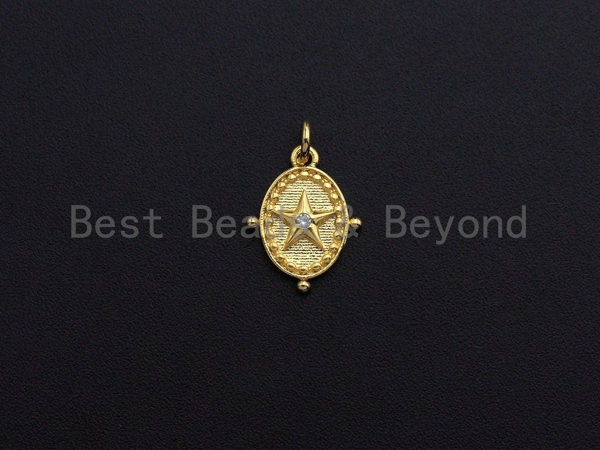 Clear CZ Micro Pave Five Star Embossment Oval Pendant Charm, Cubic Zirconia Charm, 12x15mm,sku#Z855
