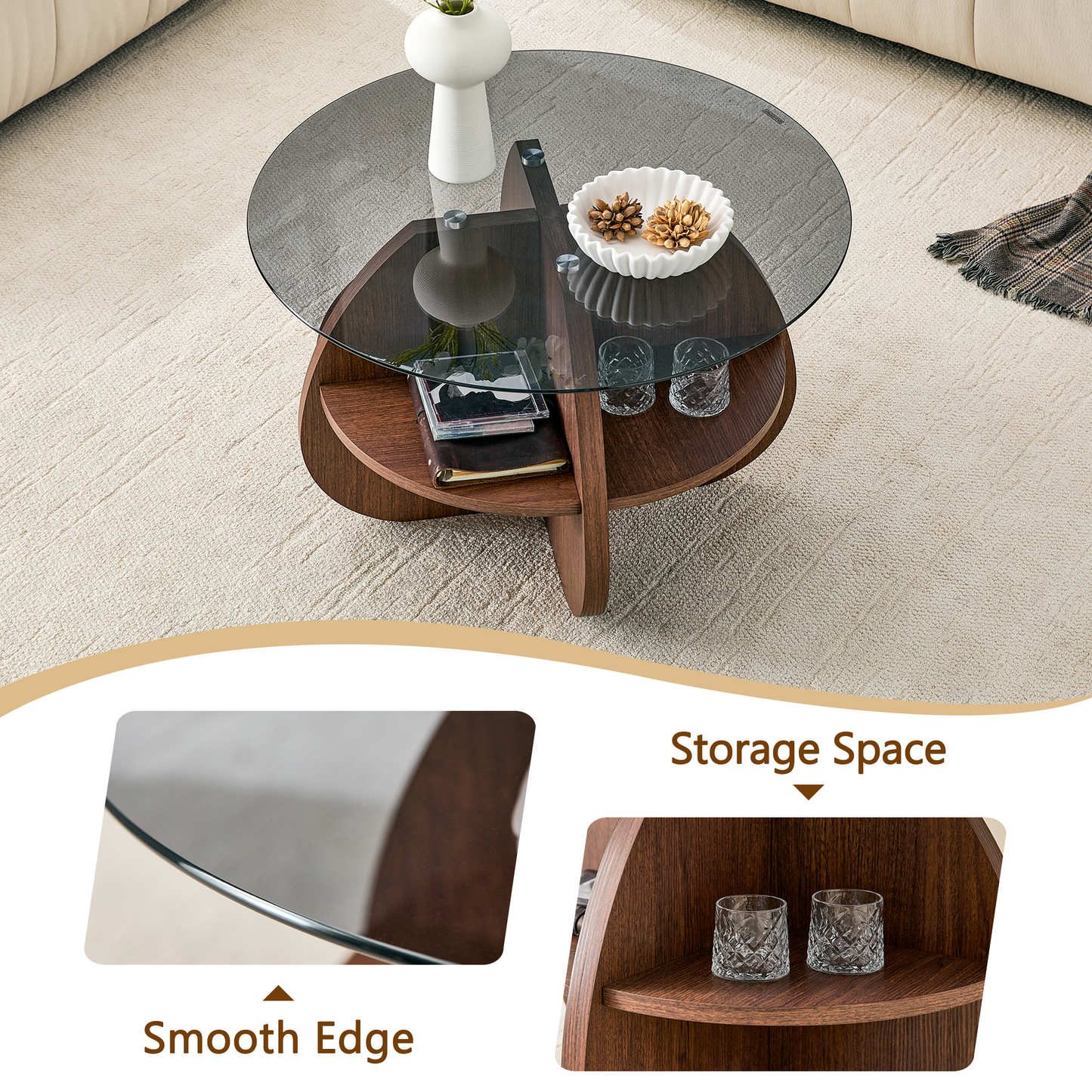 Creative Cross-Structure Round Coffee Table
