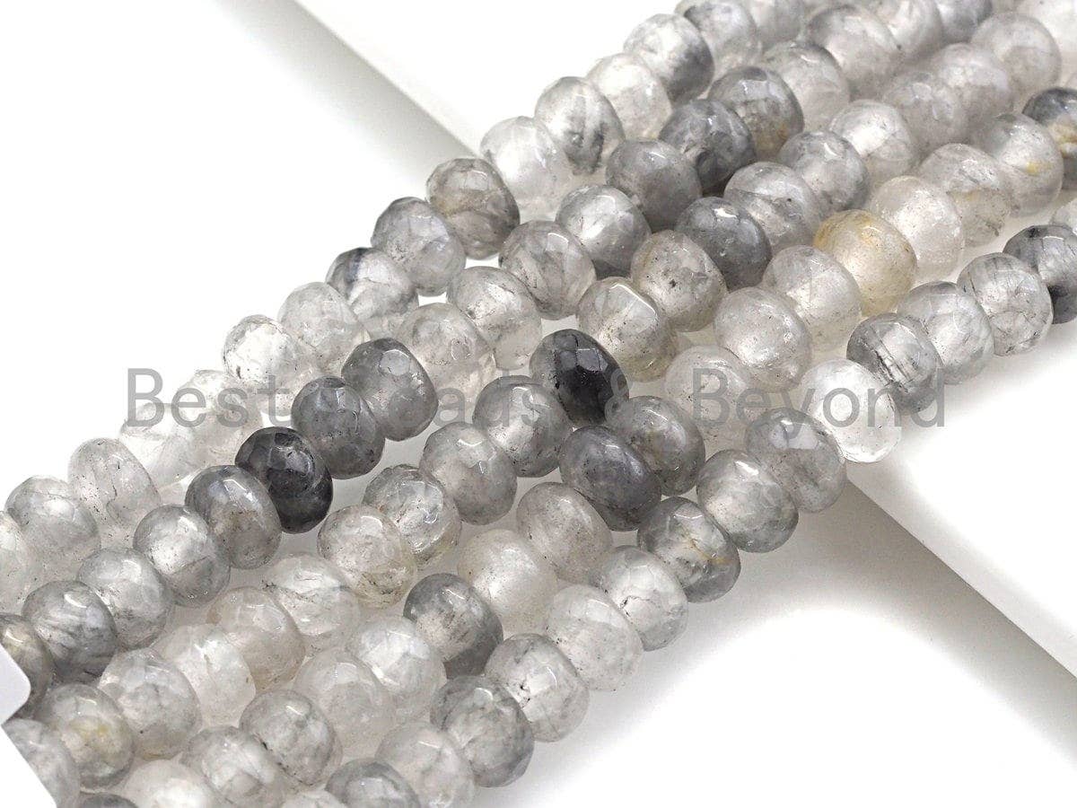2mm Large Hole Natural Cloudy Quartz Beads, Rondelle Faceted 6x10mm/5x8mm, 8" Long Strands, sku#U711