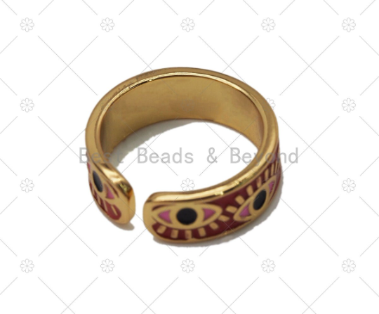 Colorful Enamel Evil Eye Adjustable Ring, 18K Gold Filled Ev