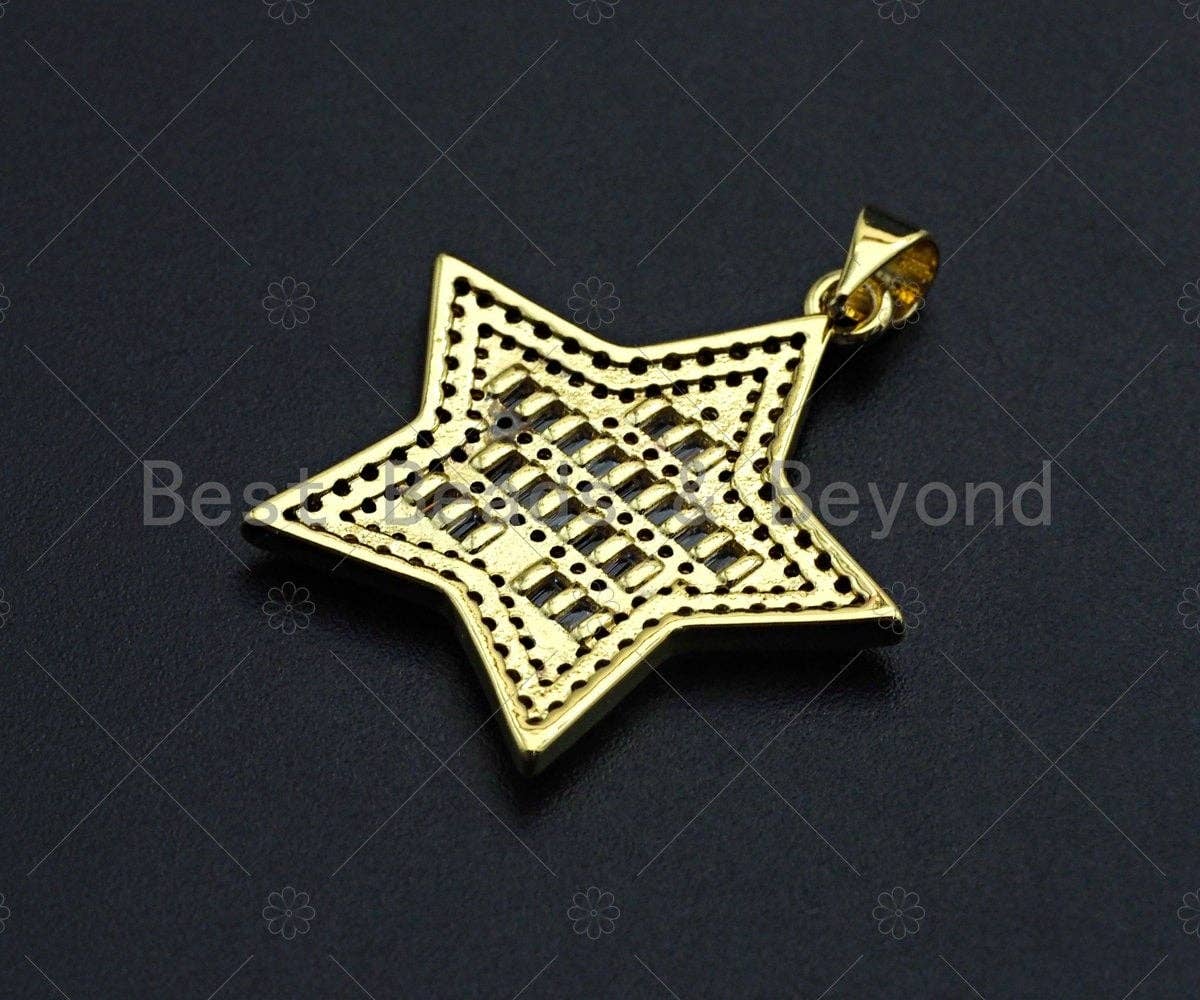 18K Gold Five Point Star Shape Pendant, Star Charm, Star Pave Pendant, Gold plated, 26mm, Sku#LK58