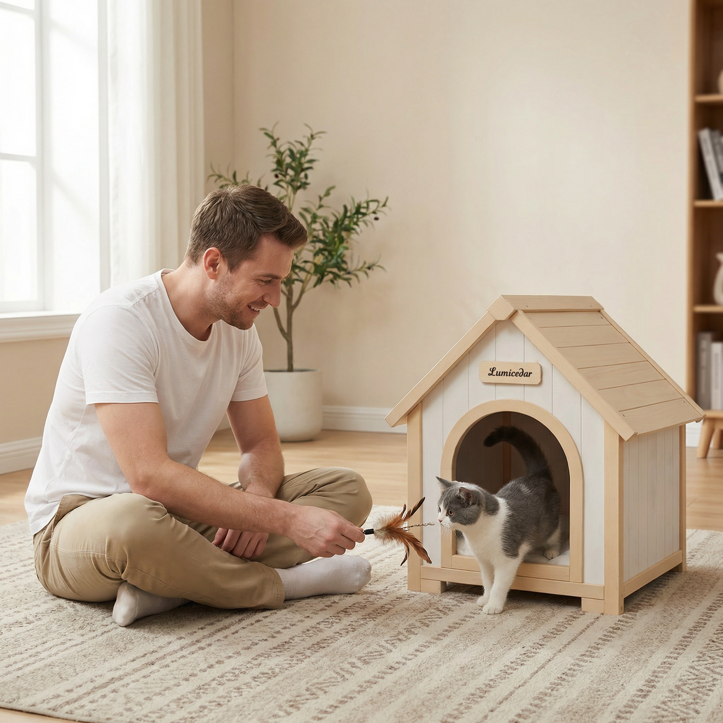 Modern Indoor Wooden Dog House with EVA Cushion