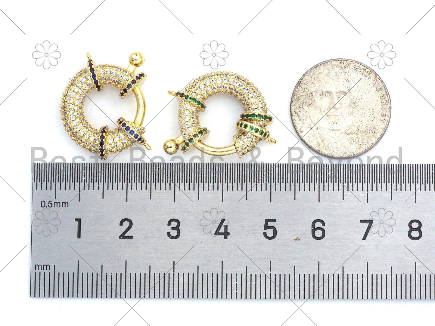 Colorful CZ Pave Spring Gate, 18K Gold Filled Full CZ Round Clasp, Snap Clip Trigger Clasp, Spring Buckle for Chain Purse, 23x18mm,Sku#LK378