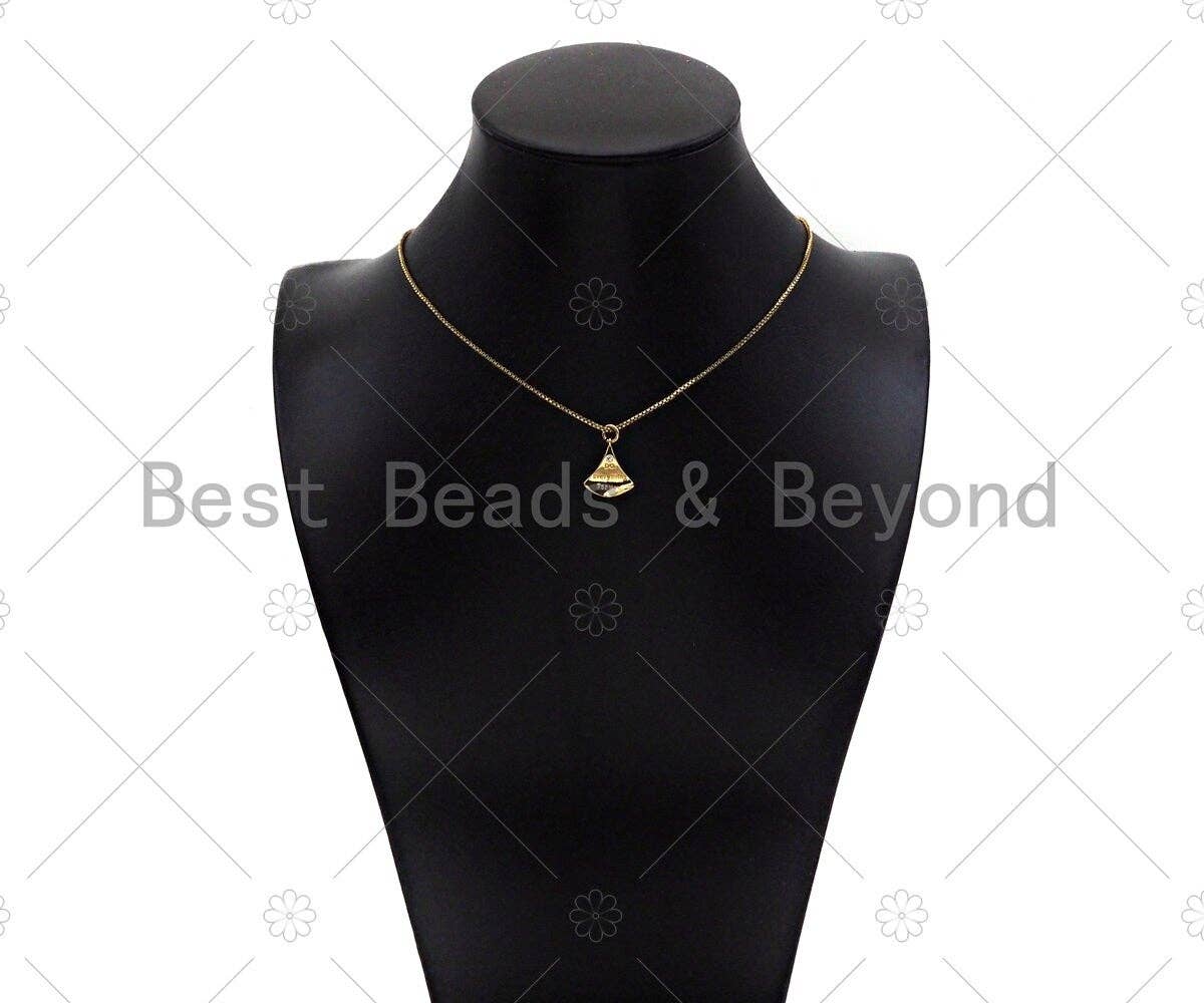 CZ Micro Pave Do Everything For You Word On Fan Shape Pendant,14K Dainty Gold Leaf Charm, Necklace Bracelet Charm,14x16mm,Sku#ZX04