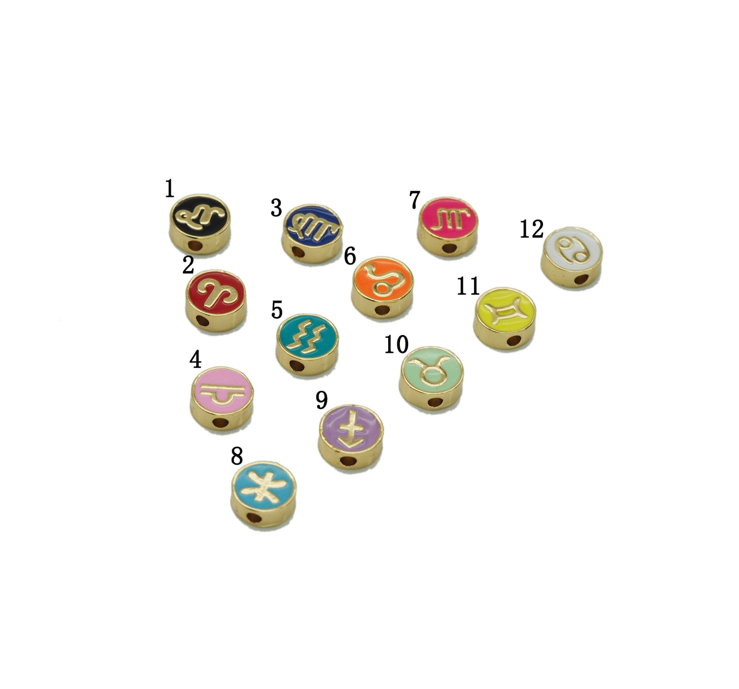 Gold Enamel Twelve Constellations Round Coin Spacer Beads, Sku#G434