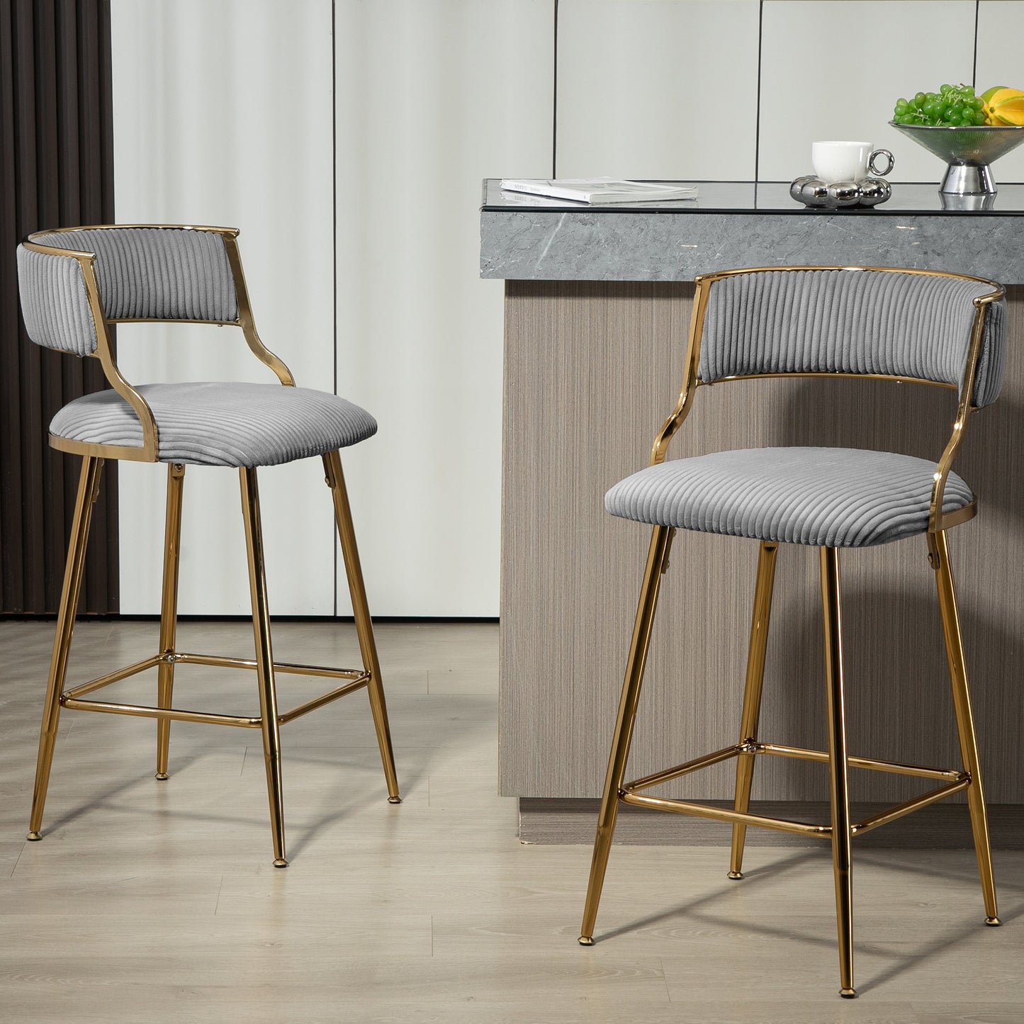 Set of 2, 26'' Counter Height Bar Stools - Grey