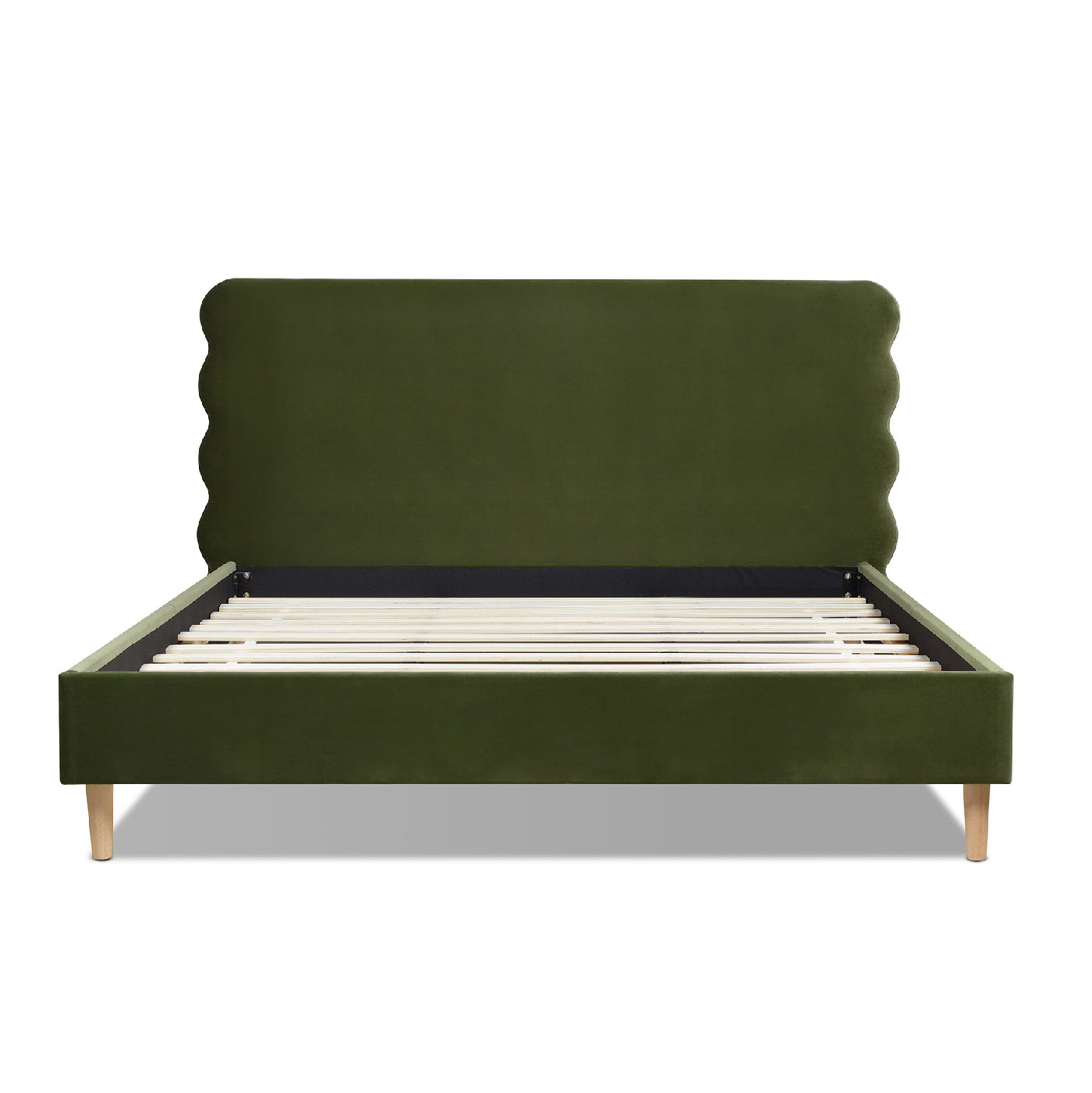 Stockholm Modern Wavy Headboard Platform Bed, King, Olive