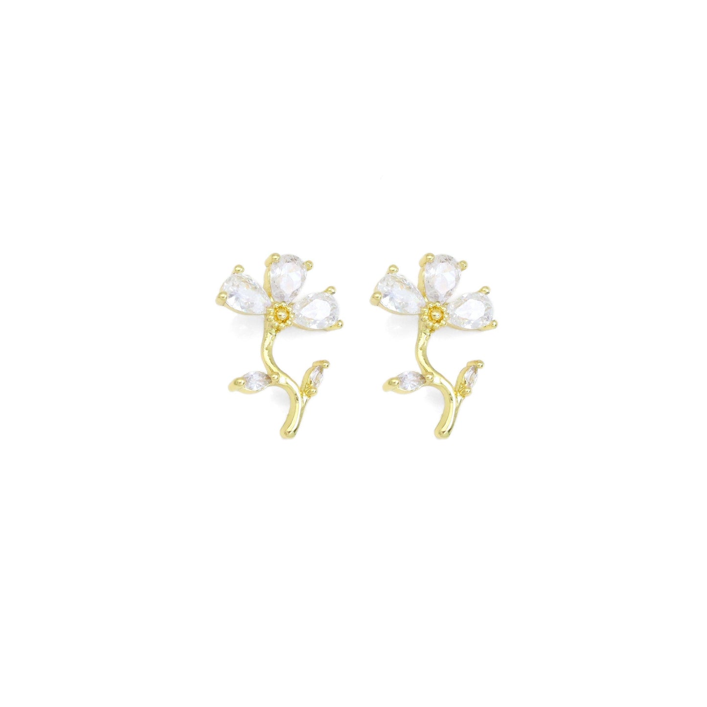 Teardrop CZ Gold Flower Charm, Sku#LK916