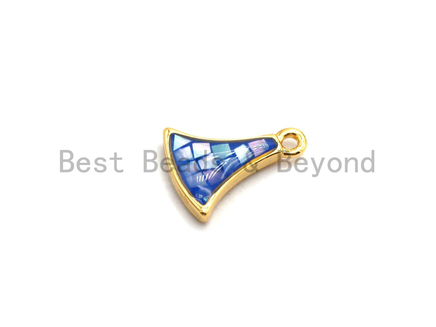 100% Natural Fan-Shaped Royal Blue Shell Pendant/Charm, Gold/Silver Finish, Bracelet Necklace Making Charms, 9x12mm,SKU#Z300