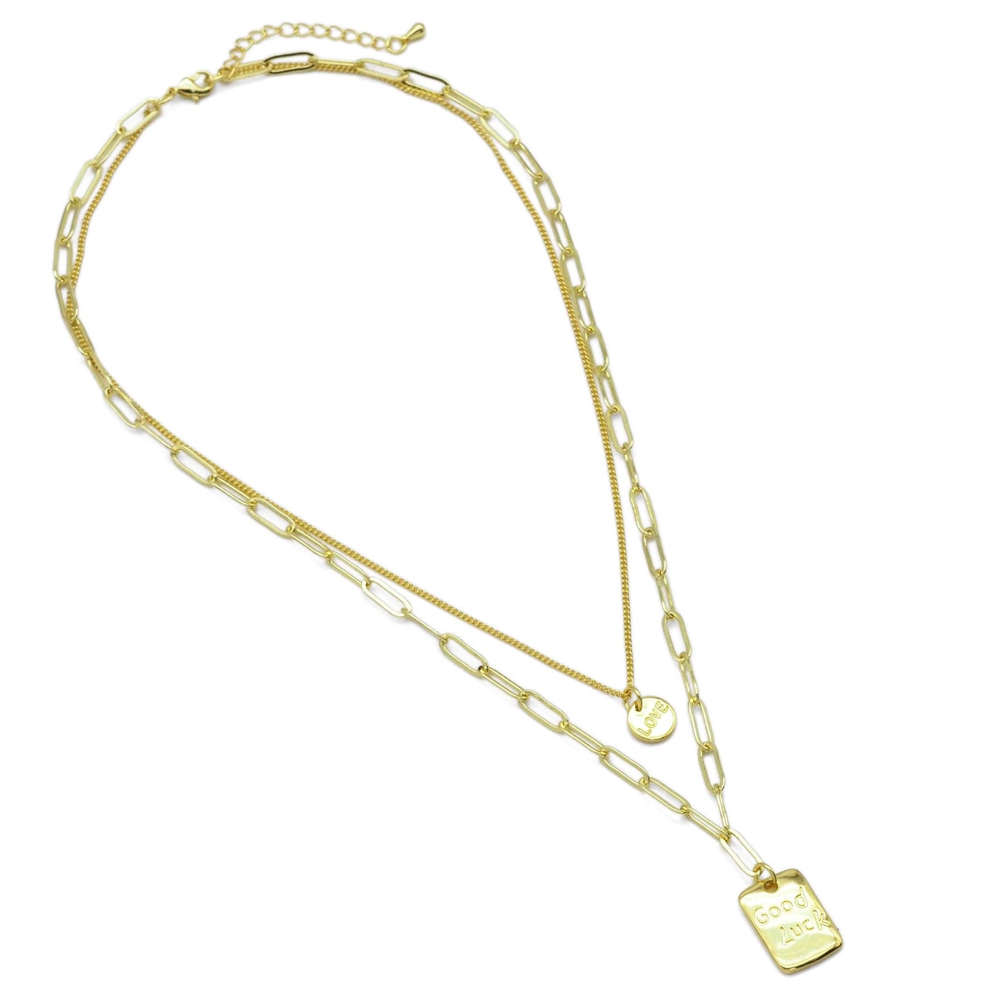 Lucky Tag Love Coin Dainty Chain Layering Necklace set, EF468