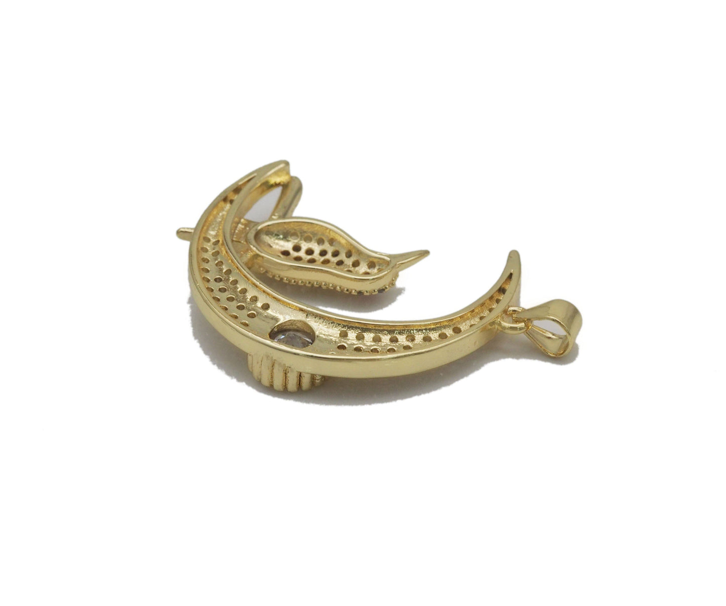 Gold CZ Bird On Cresent Moon Charm, Sku#JL127