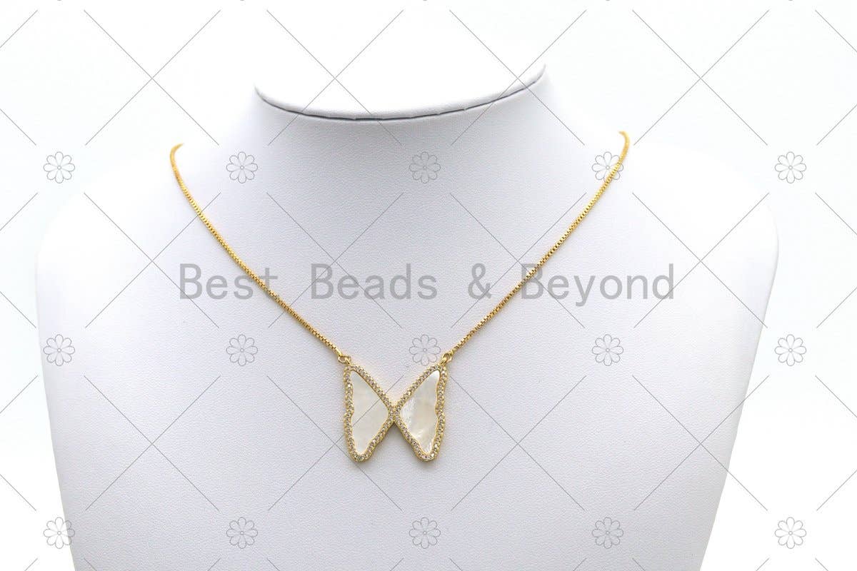 CZ Mother of Pearl Butterfly Charm, Sku#LK576