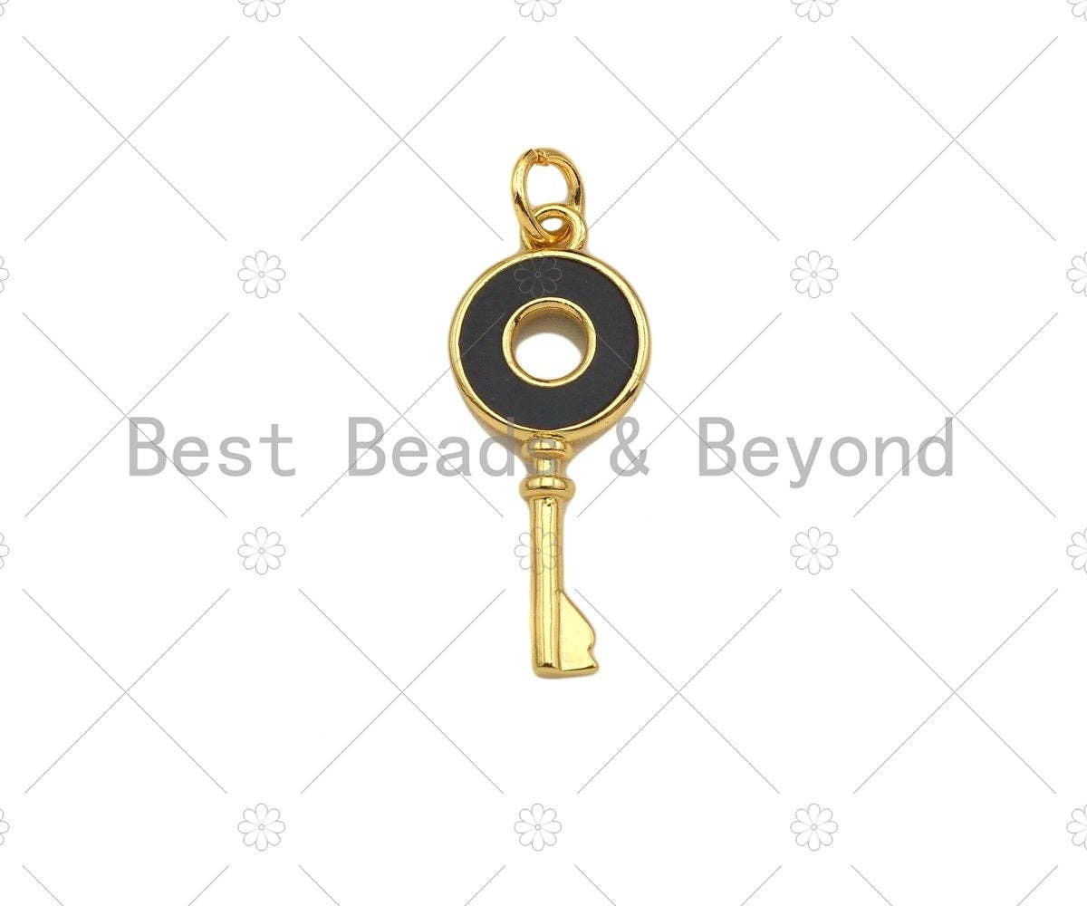 Enamel Colorful Round Ring On Key Shape Pendant,18K Dainty Gold Enamel Charm,Enamel Jewelry,10x24mm,Sku#LK272