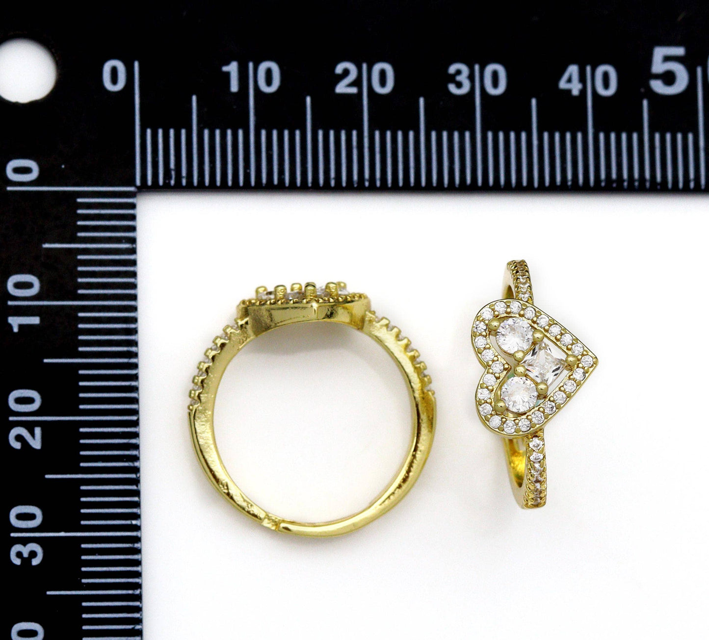 CZ Pave Gold Heart Adjustable Ring, Sku#JL143