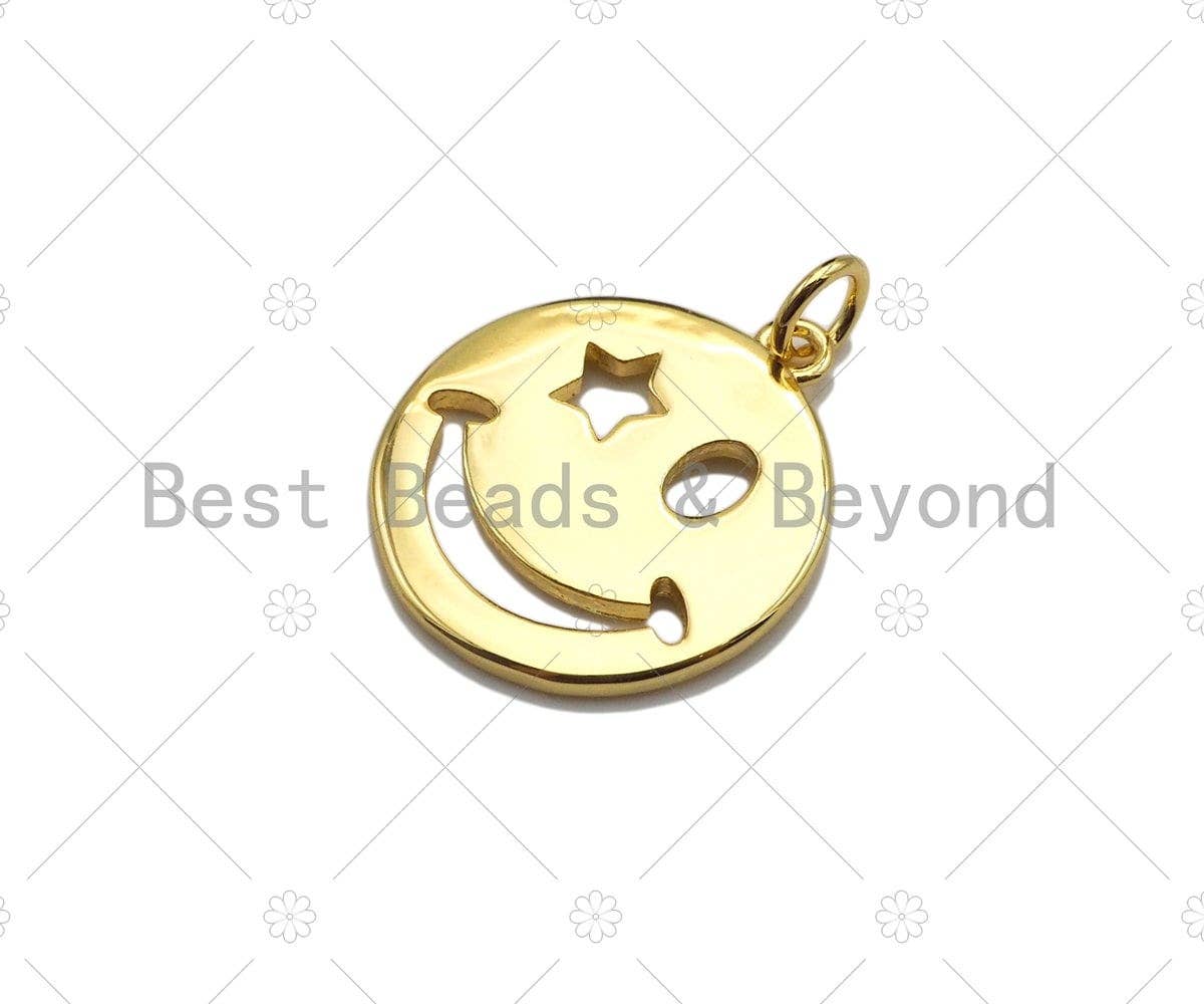 Dainty Gold/Silver Smiley Cute Face Shape Pendant/Charm, Smiley Face Medallion Charm,Necklace Bracelet Charm Pendant,20x18mm, Sku#LK241