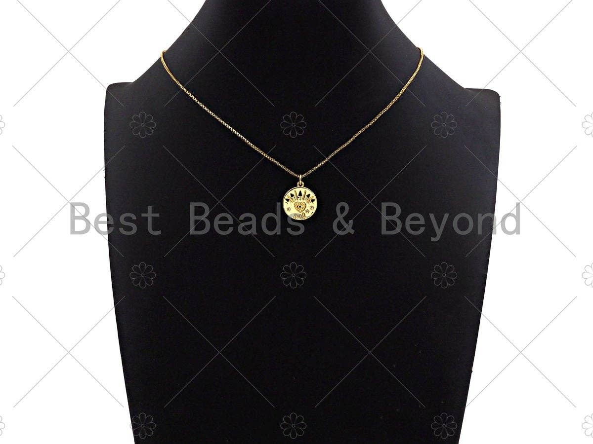 CZ Micro Pave Heart Arrows Eye Star Coin Charm,Sku#L417
