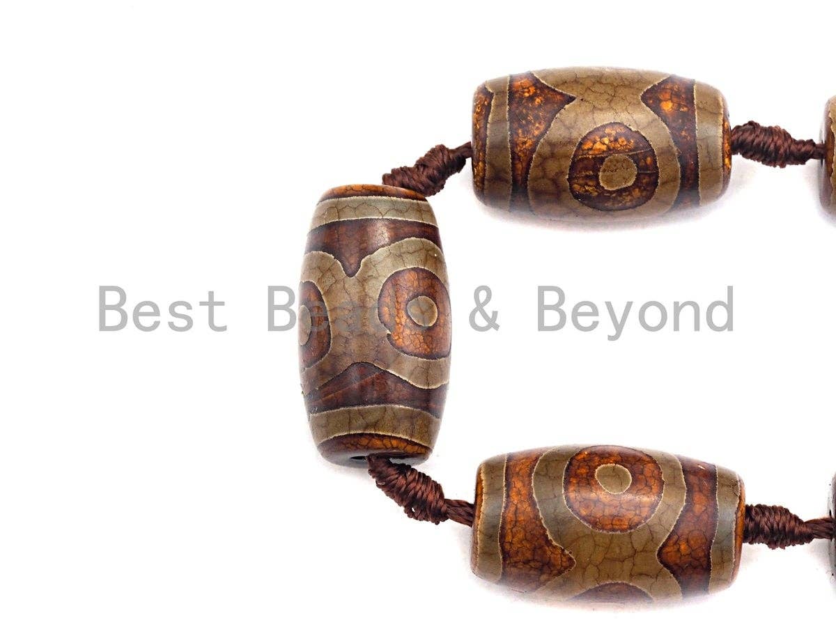 1pc/11pc Natural Tibetan Agate Barrel Beads, Ancient Brown Dzi Drum Beads, Tibetan Dzi Beads, 15x22mm,sku#U501