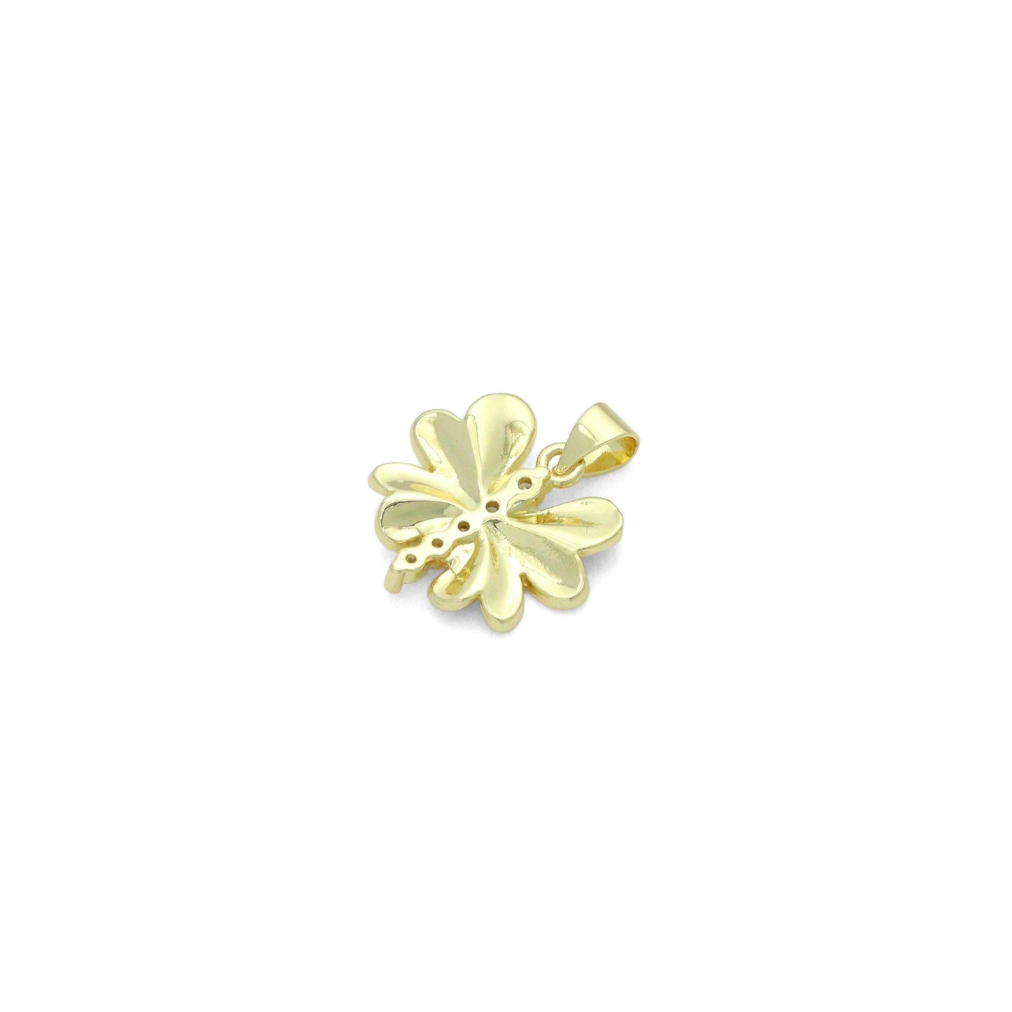 CZ Gold Petal Flower Dragonfly Charm Pendant, Sku#LK1190