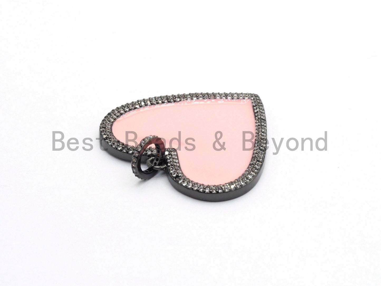 38mm Large Enamel Colored heart Pendant, Gold/Rose gold/Black/Silver, CZ Micro Pave Oil Drop Heart pendant,Enamel Jewelry,sku#F598