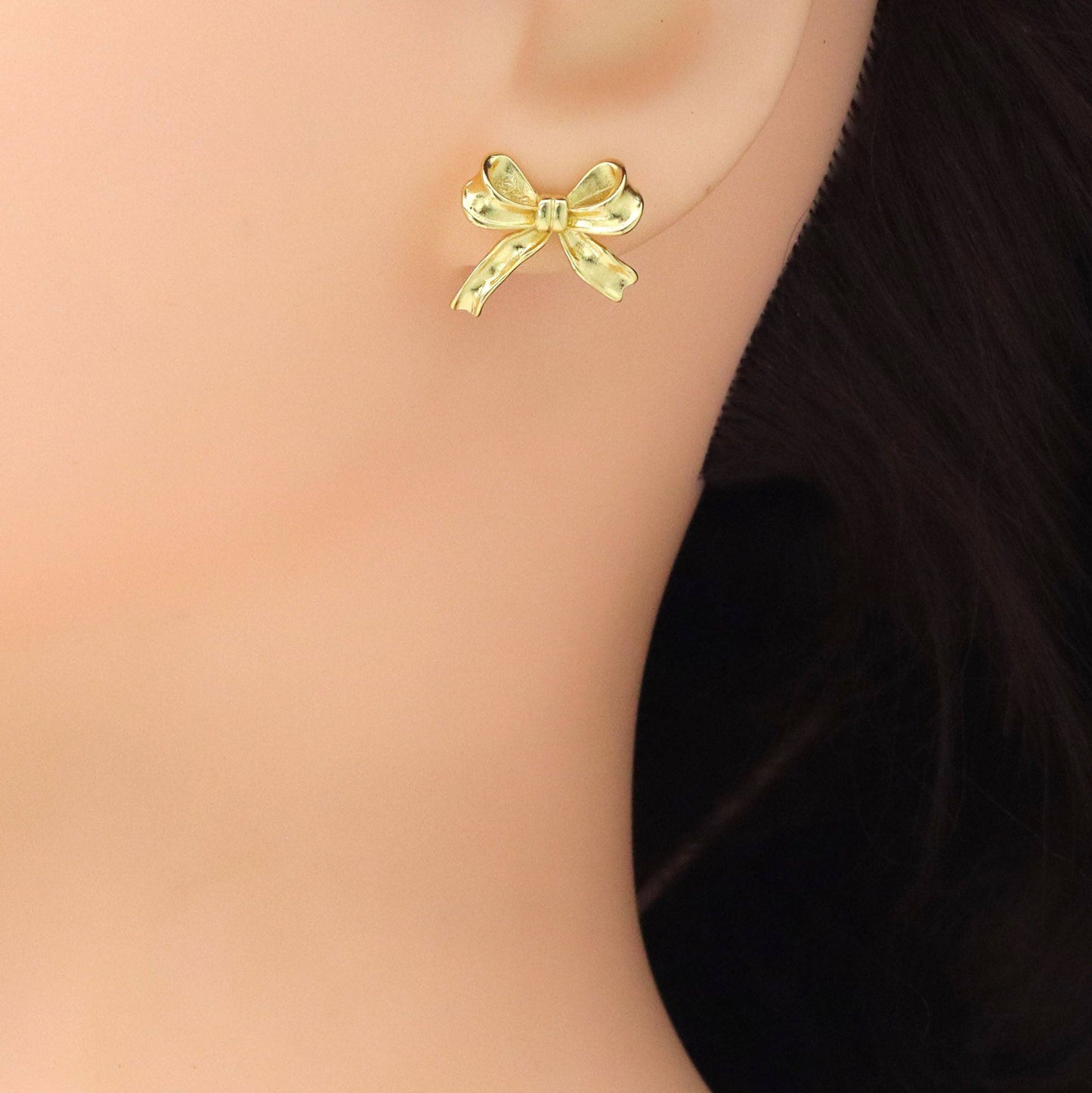 Plain Gold Bowknot Stud Earrings, Sku#LK965