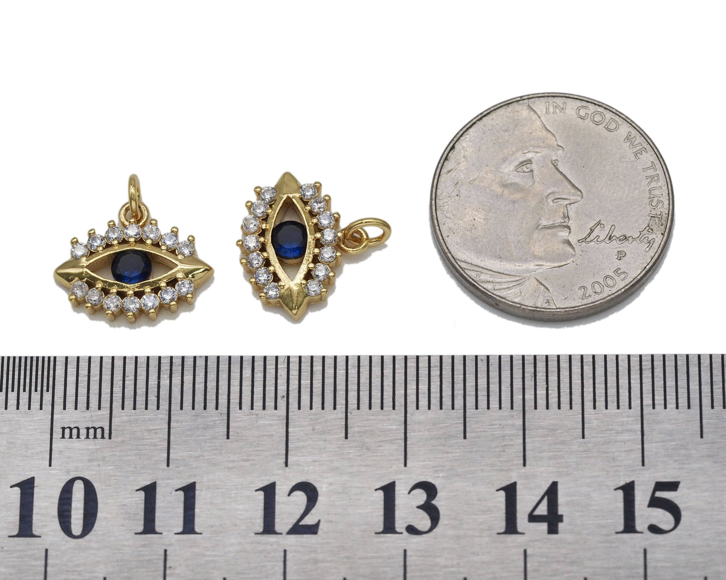 Gold Cobalt Blue CZ Evil Eye Charm, Sku#LX95