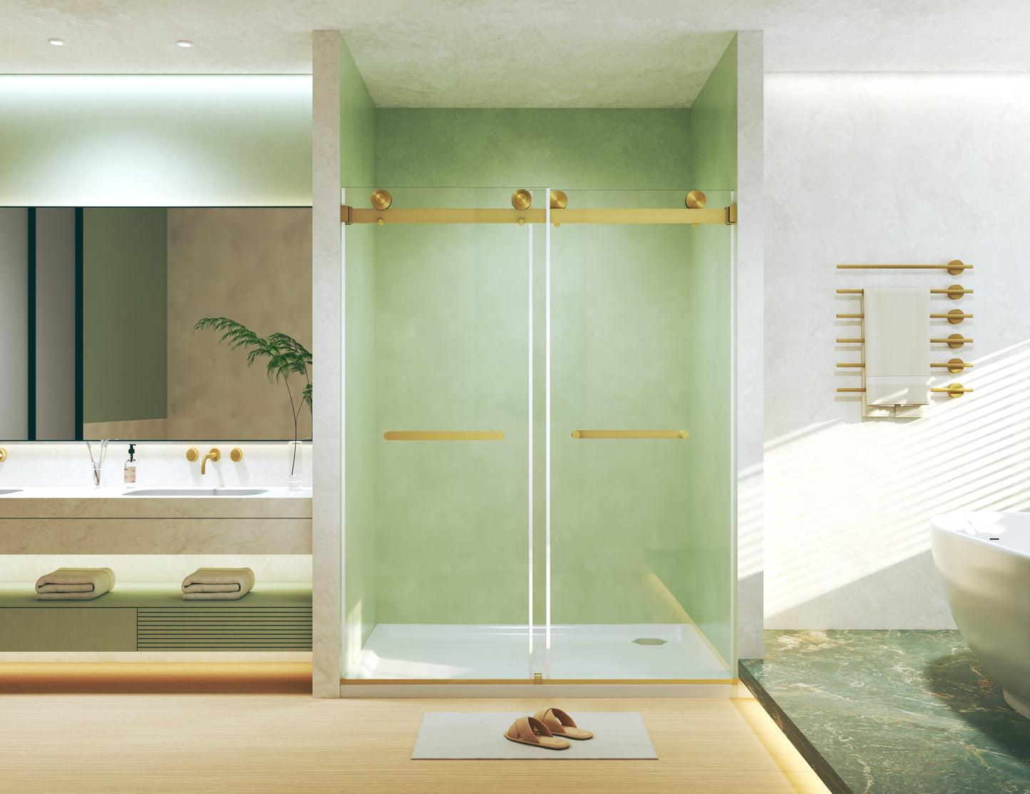 Frameless Double Sliding Shower Door 56-60" W x 74" H