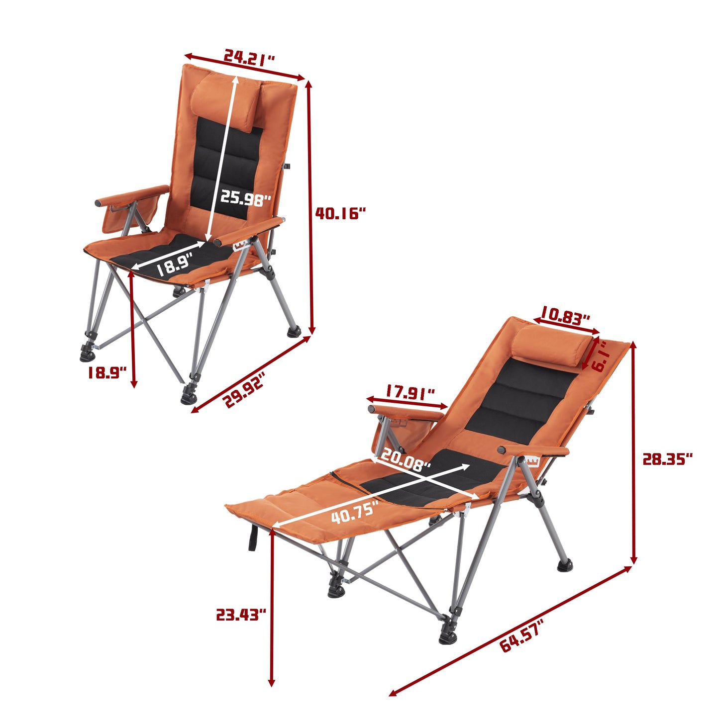 5-Position Adjustable Folding Camping Chair with Footrest
