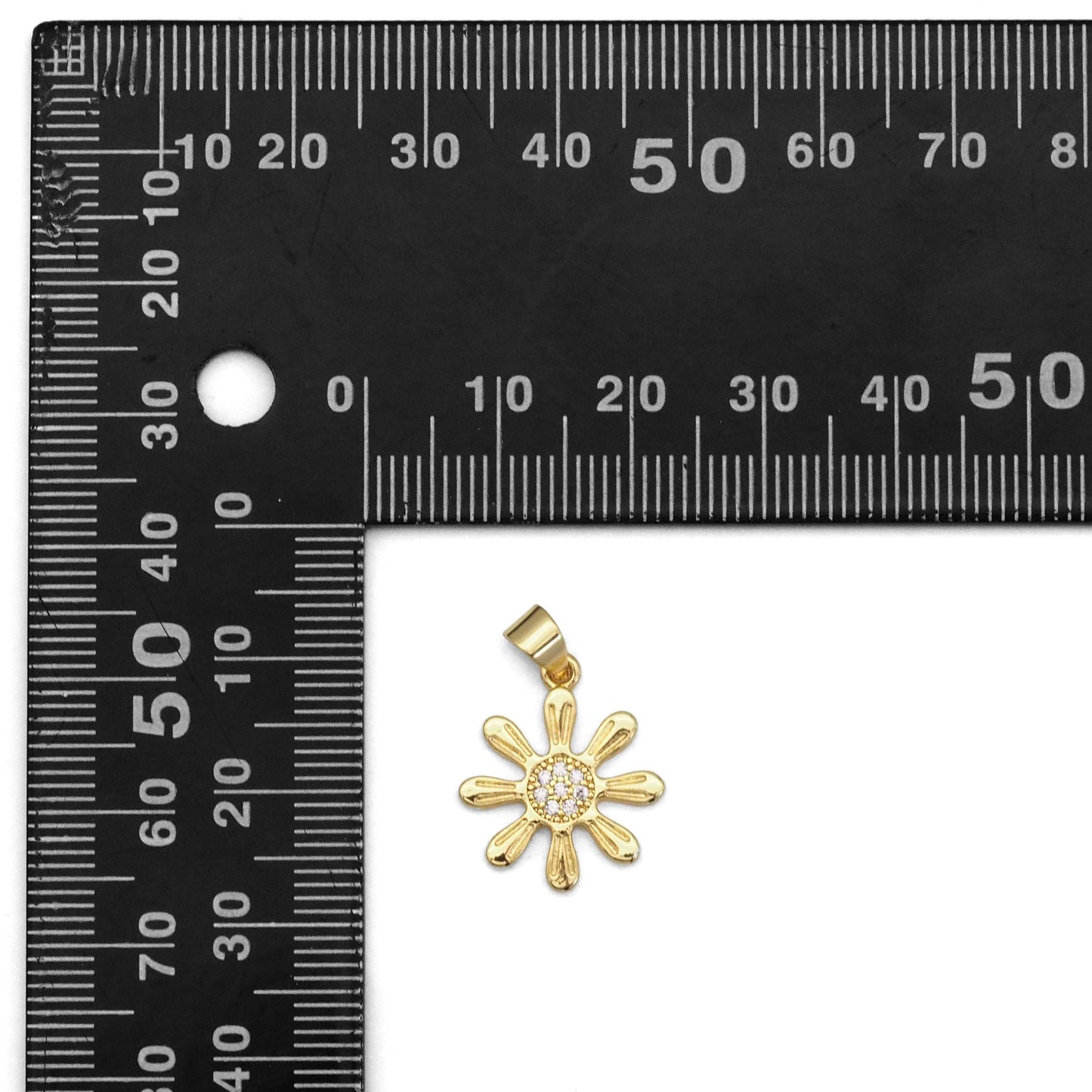 Clear CZ Gold Daisy Flower Shape Charm, Sku#LK830