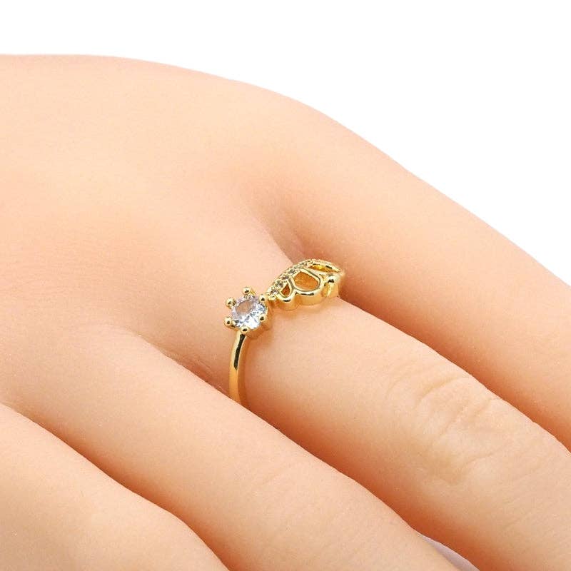 Gold CZ Crown Adjustable Ring, Sku#LK798