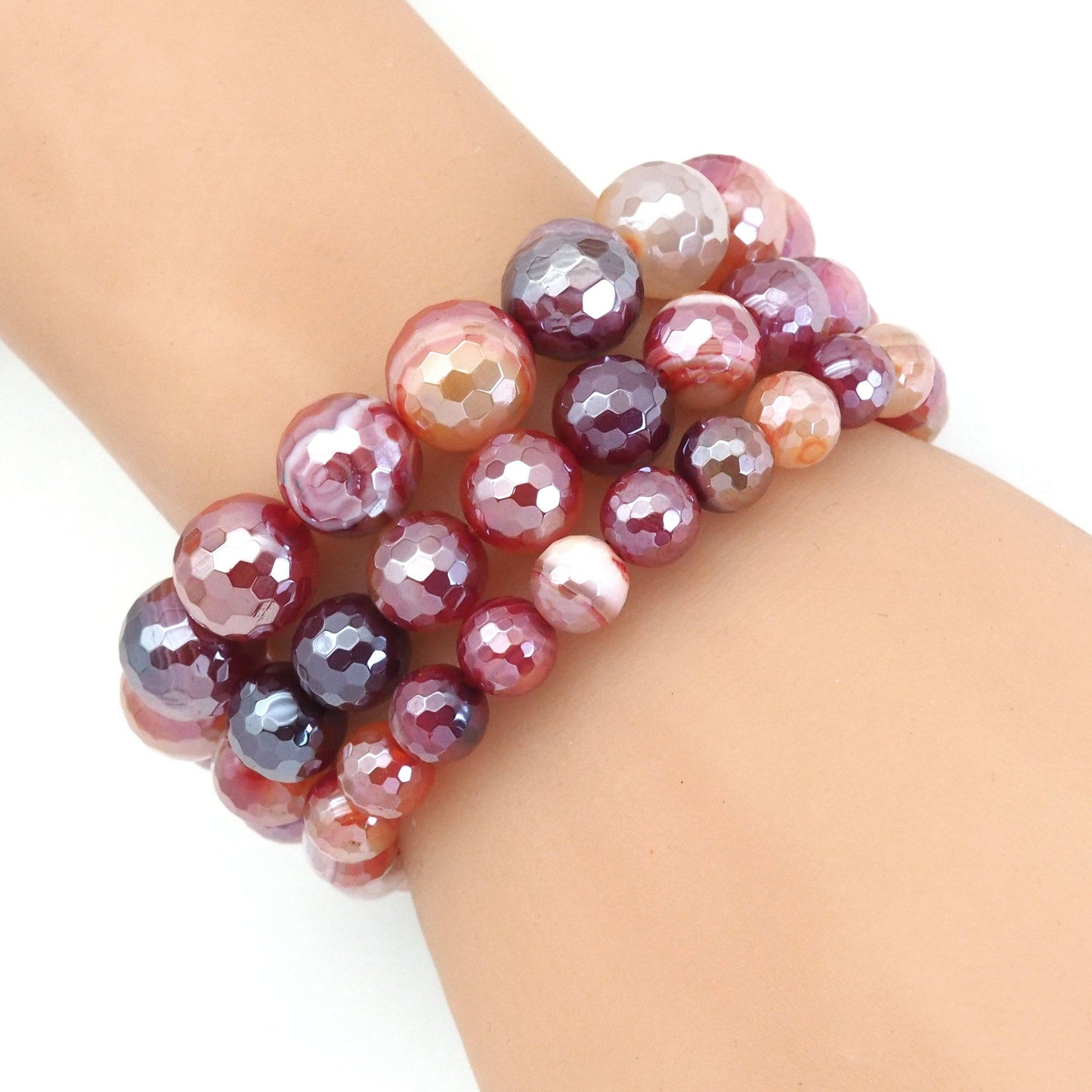 Mystic Orange Red Banded Agate Stretchy Bracelet, EF399