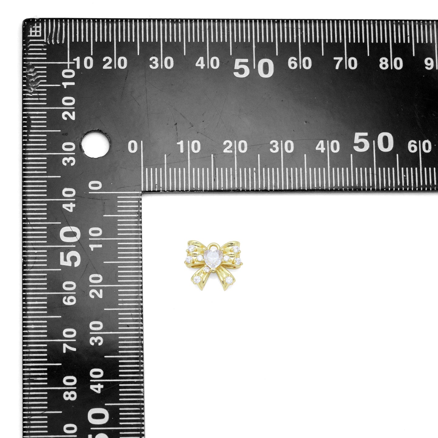 Dainty CZ Gold Silver Bow Charm Pendant, Sku#A321