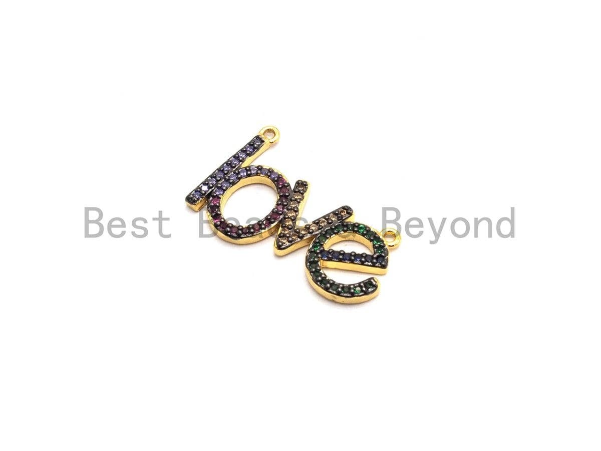 Rainbow CZ Micro Pave LOVE Letter Pendant with bail, Cubic Zirconia Love Pave Pendant Beads, Pave Pendant, 14x23mm,sku# F659