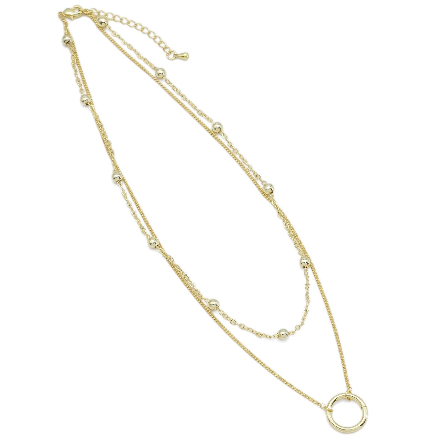 Gold Silver Satellite Chain Round Circle Pendant Layering Necklace, Sku#EF469