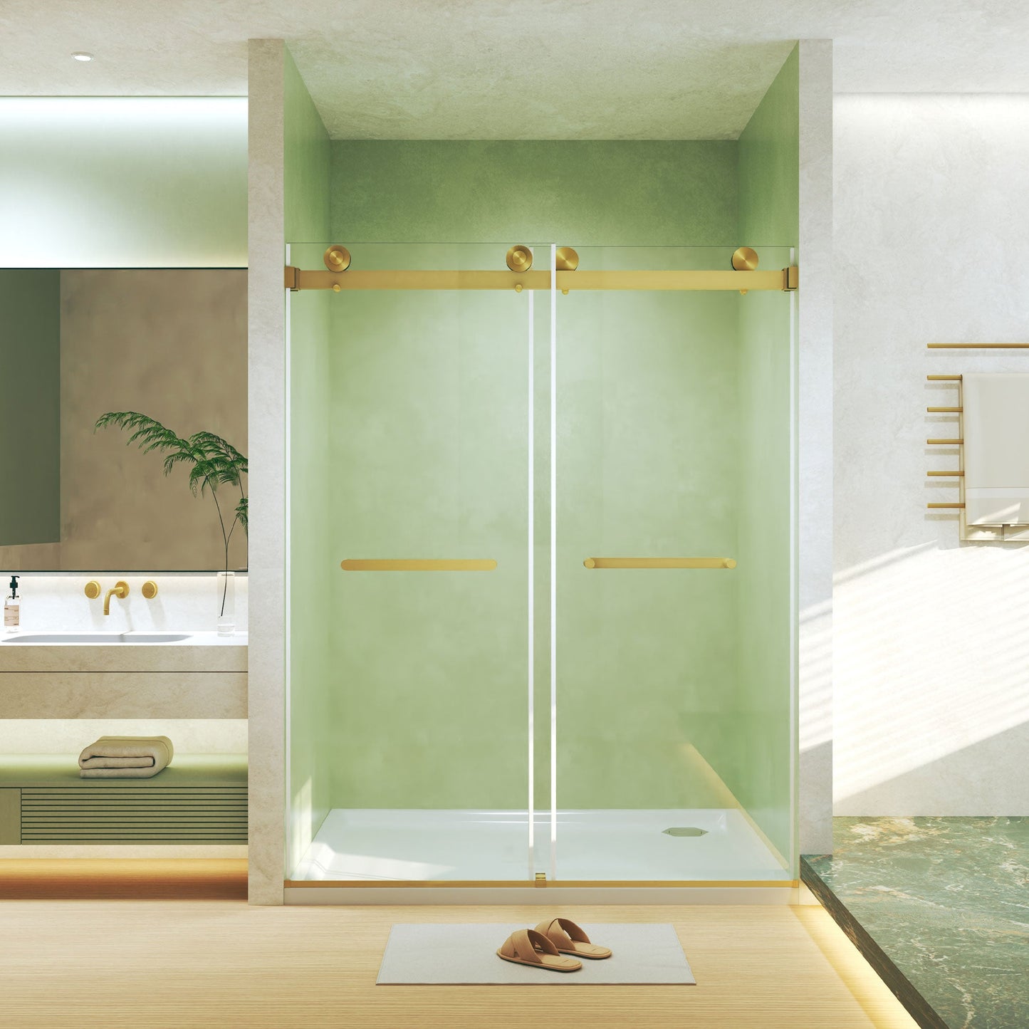 Frameless Double Sliding Shower Door 56-60" W x 74" H