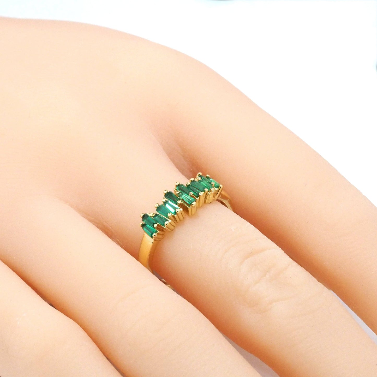 Gold Clear Green Baguette CZ Adjustable Ring, Sku#LK807