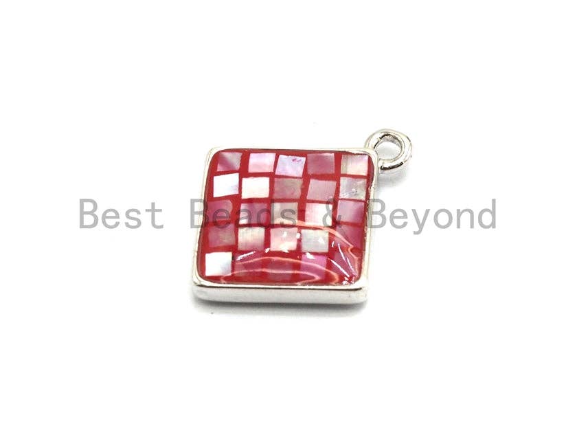 100% Natural Color HOT Pink Shell Diamond Shape Charm in Gold/Silver Finish,Fuchsia Pink Shell Pendant,Pink Shell Charm, 13x16mm,SKU#Z329