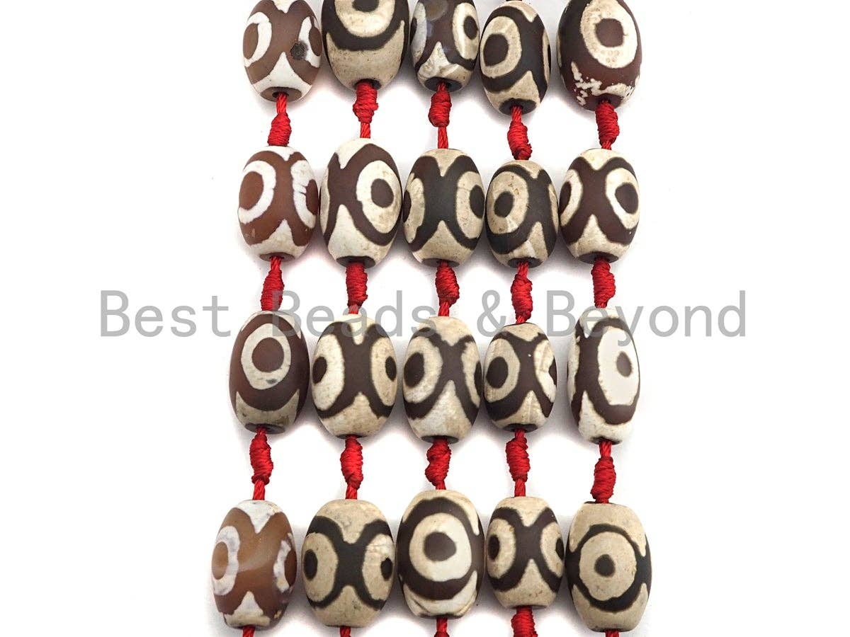 Tibetan Barrel Agate Beads, Dzi Eye Drum Spacer Beads, White Brown Tibetan Evil Eye Agate Beads, 15x20mm, sku#U534