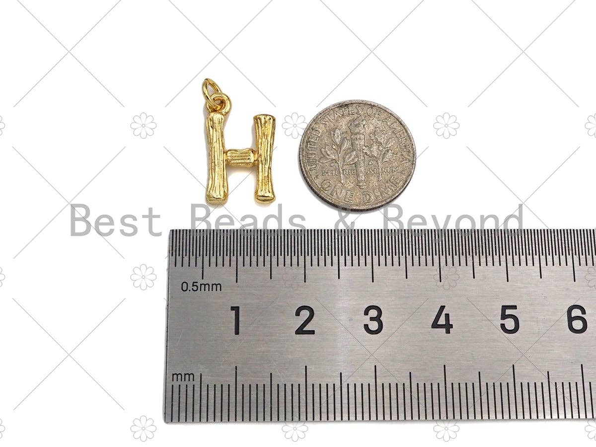 Gold Bamboo Initial Charm, Alphabet Name Letter Charm,sku#L277C