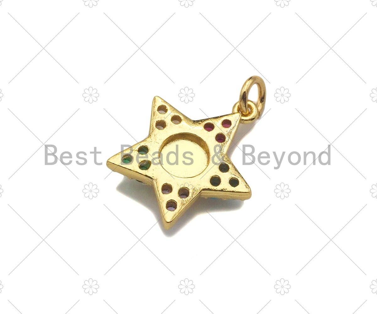 Gold Filled CZ Micro Pave Colorful Enamel Five Star Shape Pendant, 18K Gold Filled Charm, Necklace Bracelet Charm Pendant,15x17mm,Sku#B133