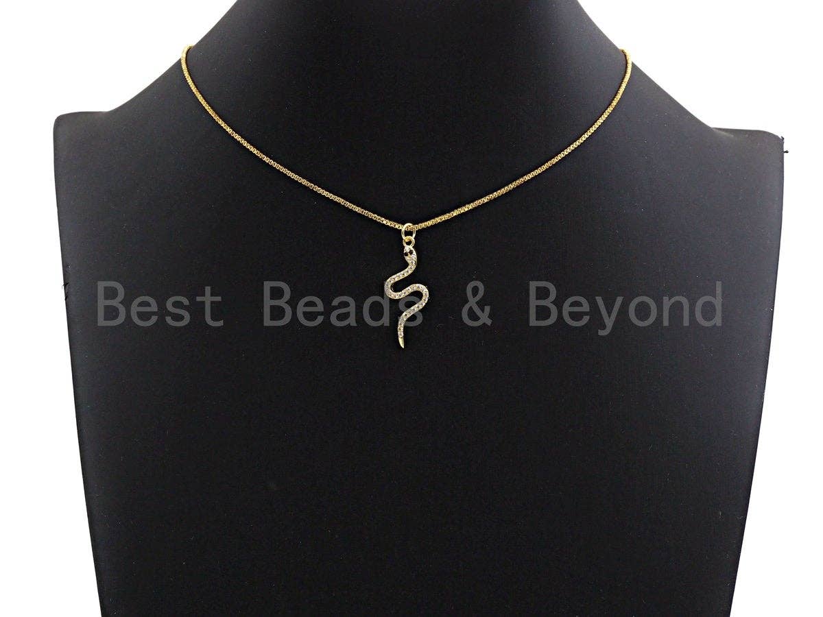 Clear CZ Micro Pave Snake Shape Pendant/Charm, Snake Cubic Zirconia Pendant, Silver/Gold Tone,12x30mm,Sku#Z501