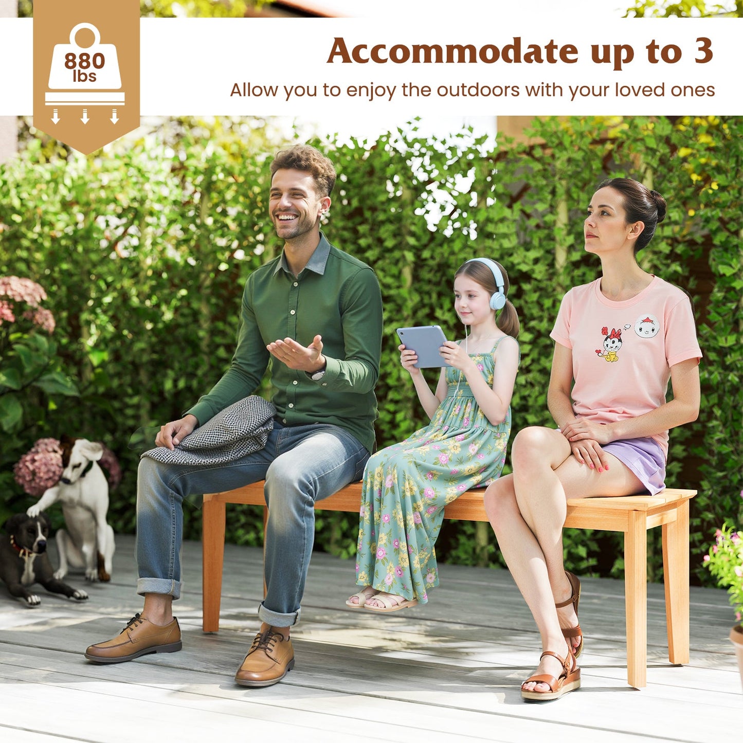 55 Inches Outdoor Teak Wood Bench with 880 LBS Weight Capacity