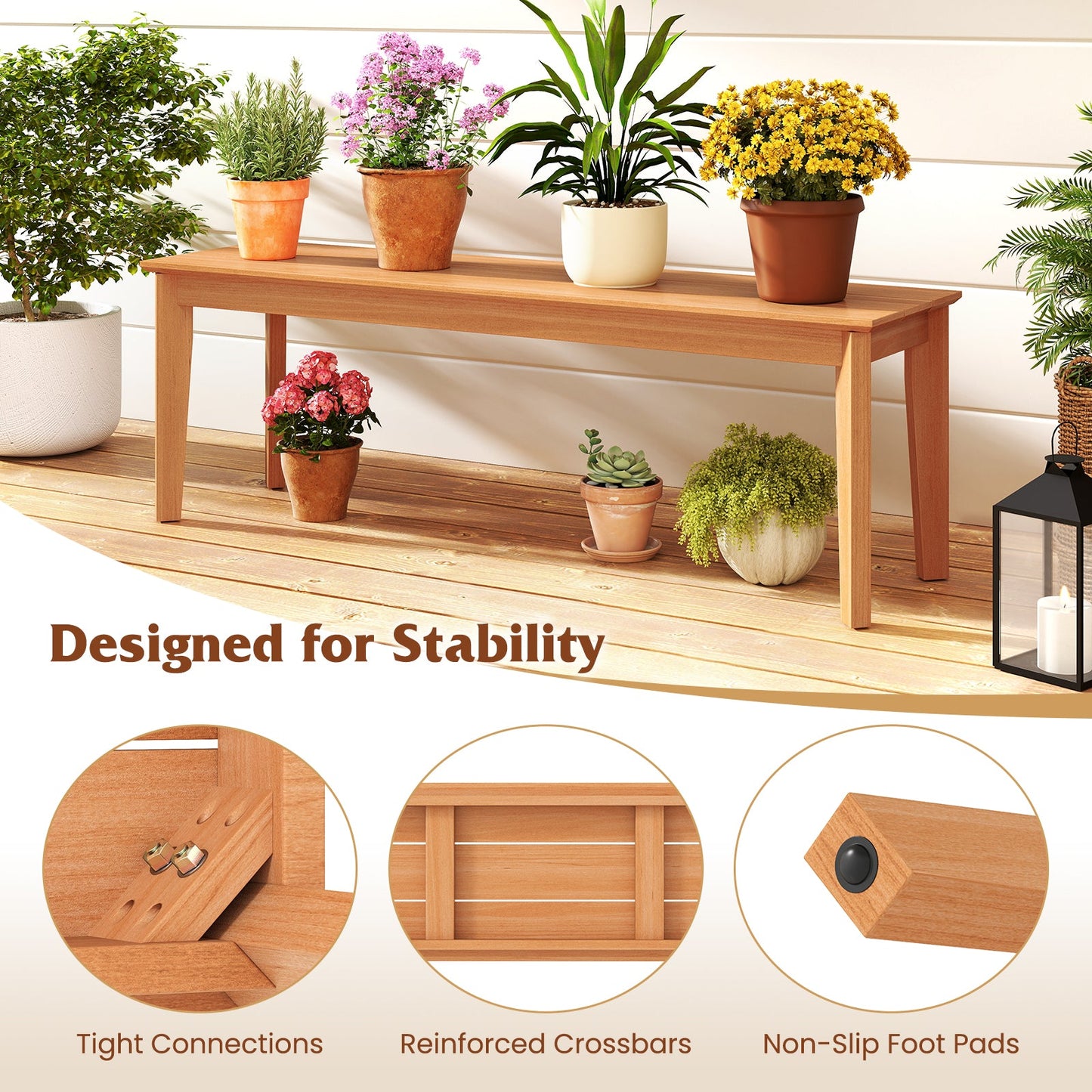 55 Inches Outdoor Teak Wood Bench with 880 LBS Weight Capacity
